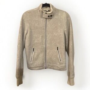 Hurley Ladies Fleece Fur Jacket Coat Cozy Cream Tan Small EUC Cabincore Short